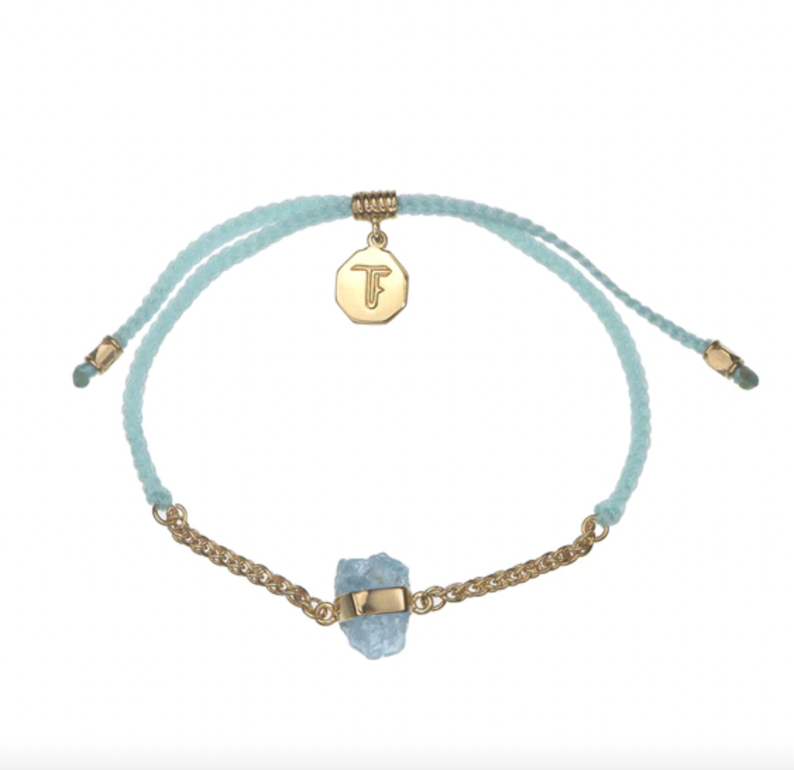 TIGER FRAME - CHAIN & CORD BLESSING BRACELET - AQUAMARINE WITH MINT - GOLD