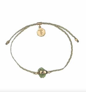 TIGER FRAME - BLESSING BRACELET - SAGE GREEN AND CREAM WITH PERIDOT CRYSTAL - GOLD