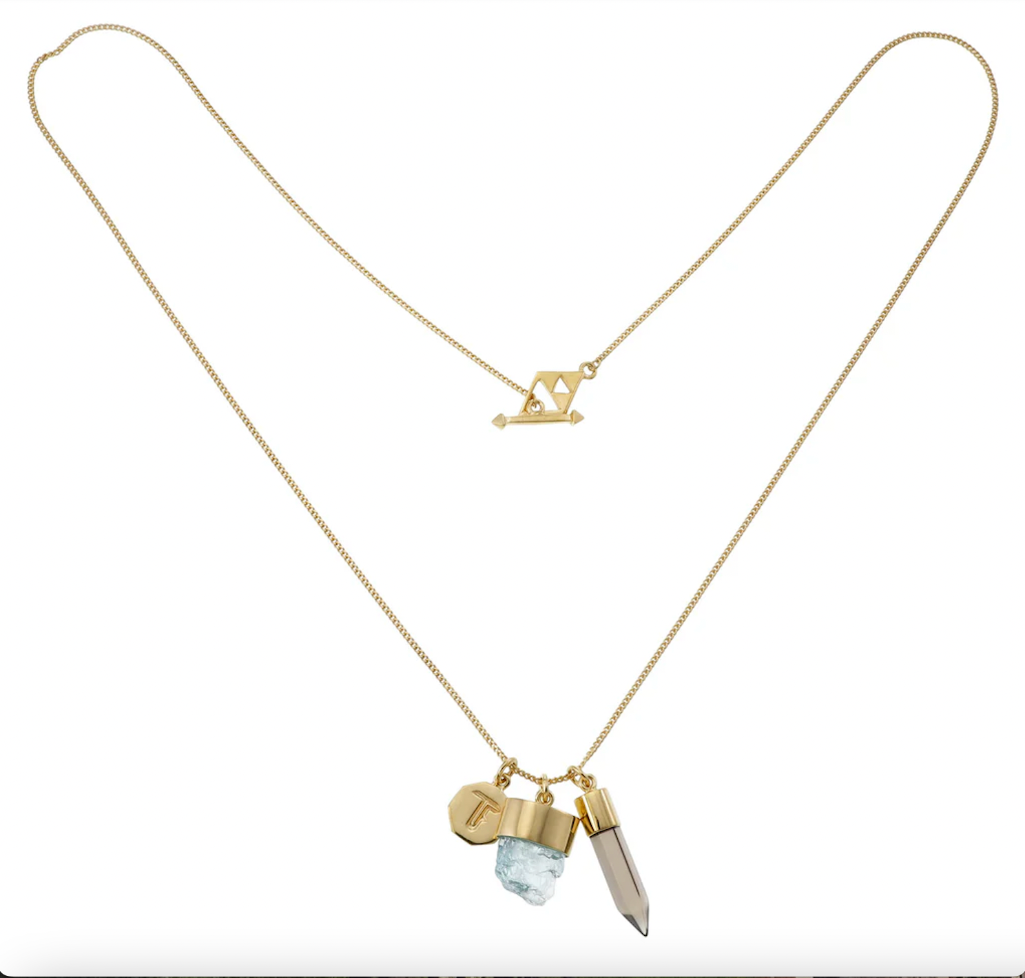 TIGER FRAME - SUPERPOWER CHARM NECKLACE - AQUAMARINE & SMOKY QUARTZ - GOLD