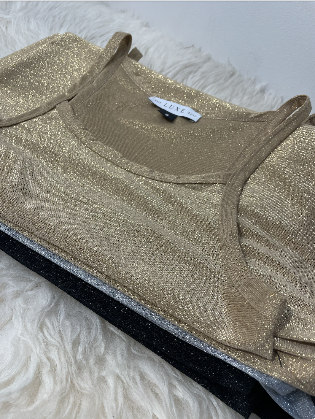 The Luxe Edit Lurex Tanks in Gold, Silver and Black