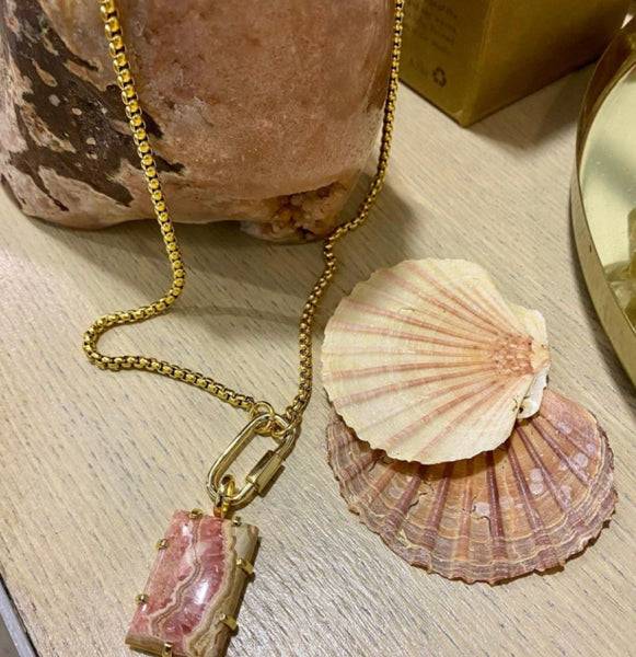 CATHY POPE - NECKLACE - SNAKE CHAIN - RHODOCHROSITE PENDANT