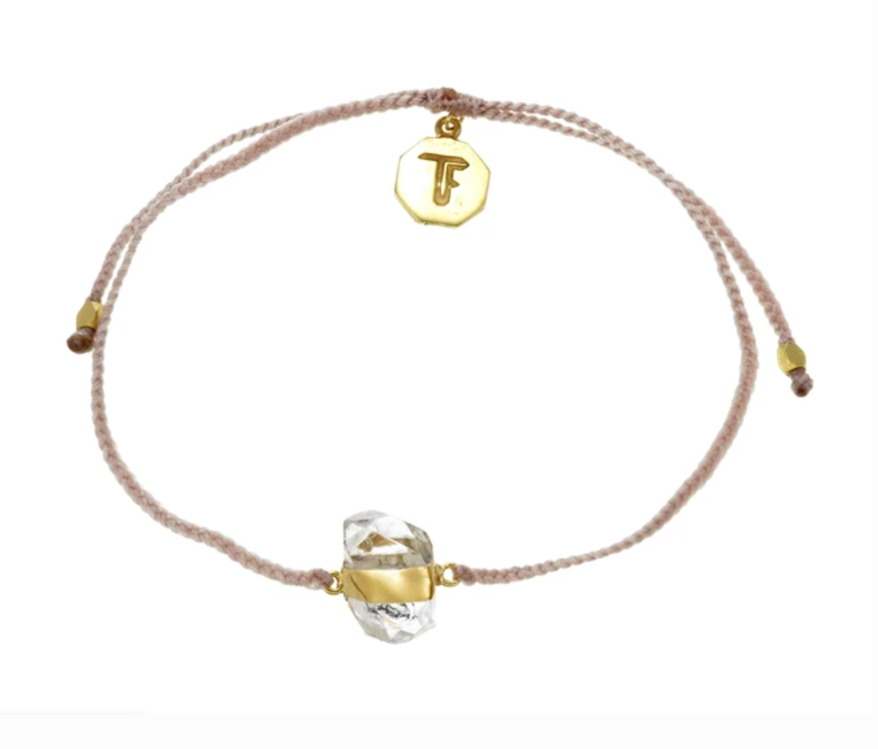 TIGER FRAME - BLESSING BRACELET - DUSTY PINK STRING WITH DIAMOND QUARTZ - GOLD