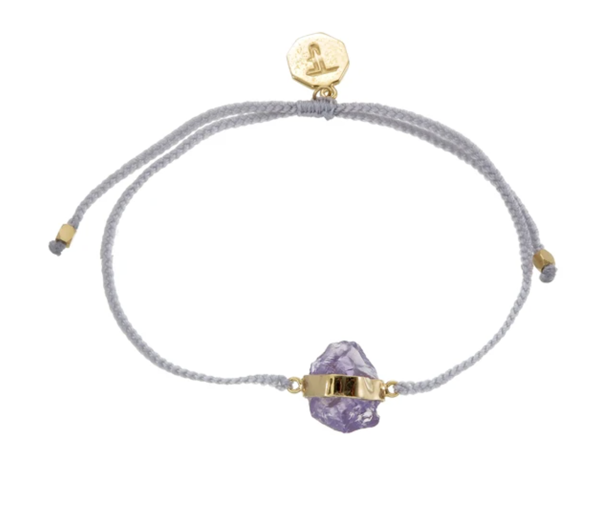 TIGER FRAME - BLESSING BRACELET - GREY STRING WITH AMETHYST - GOLD