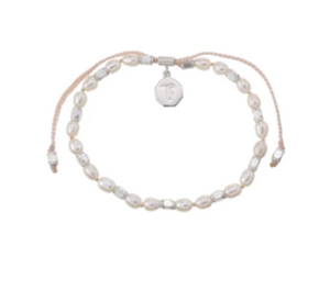 TIGER FRAME - BRACELET - MINI PEARLS HAND KNOTTED - WHITE SILVER